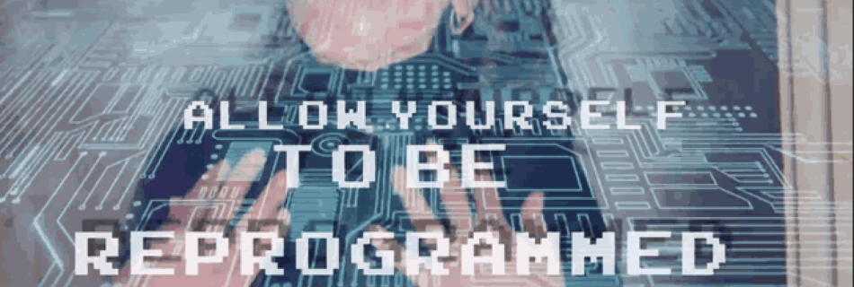 mistress blunt in latex with text on top that says allow yourself to be reporgrammed