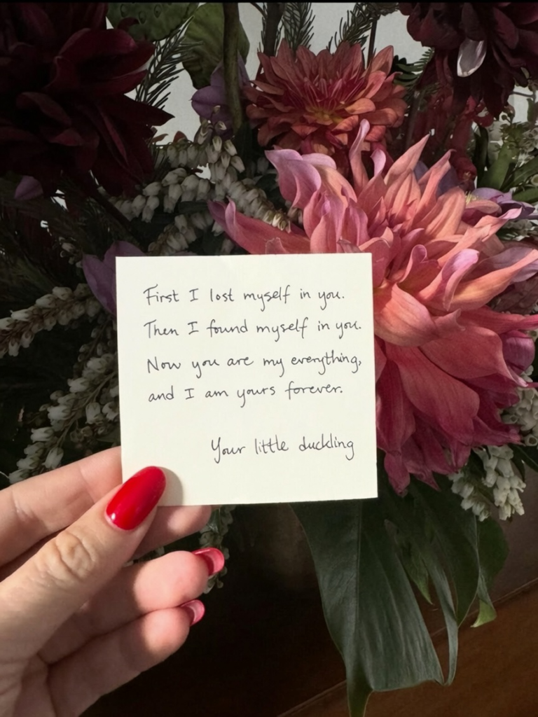 Floral arrangement with. devotional note from duckling